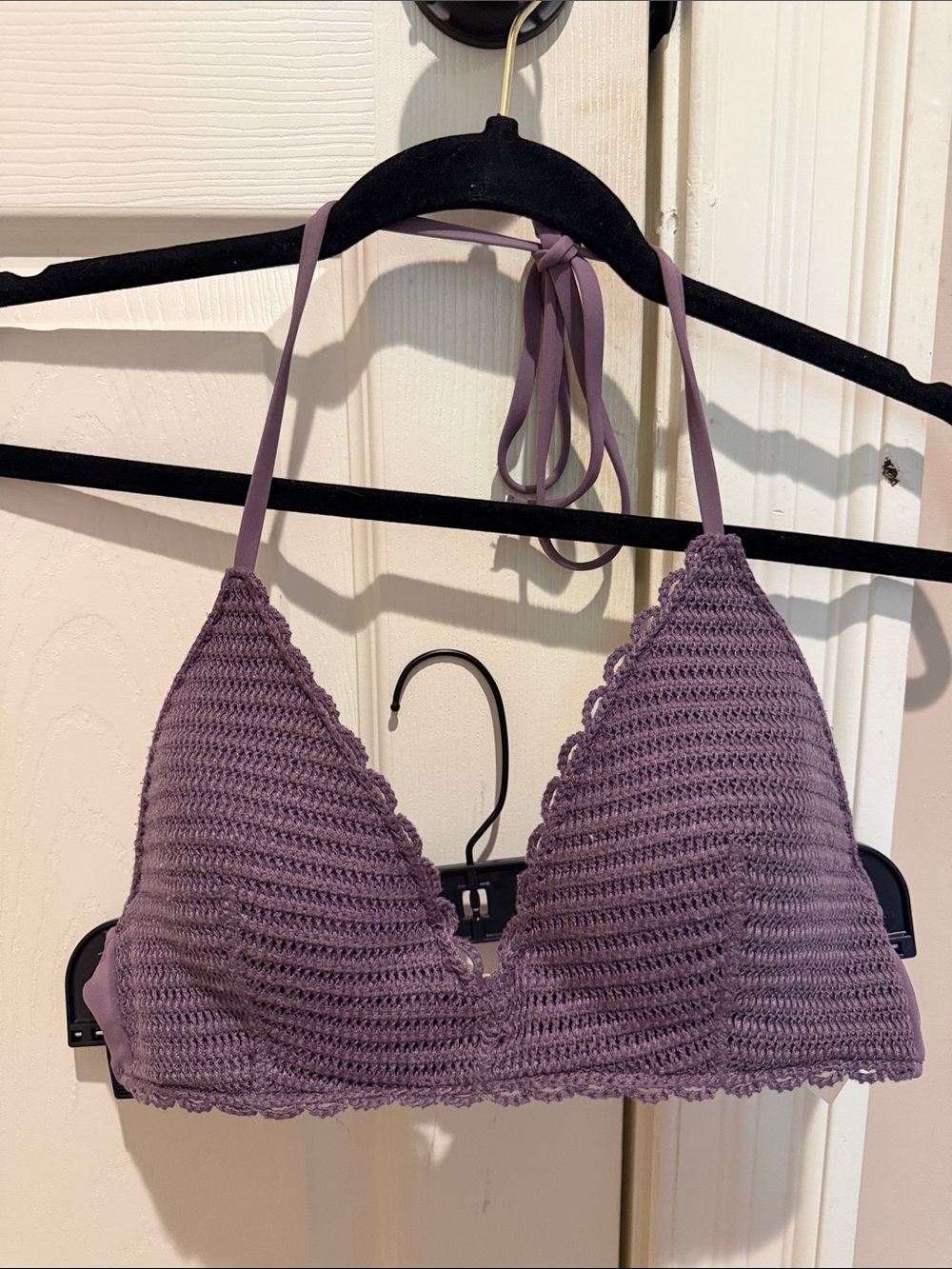 Shade & Shore Crochet Triangle Bikini Top in Lavender Purple